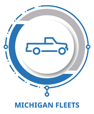 Michigan fleets icon with blue line drawing of a pickup truck