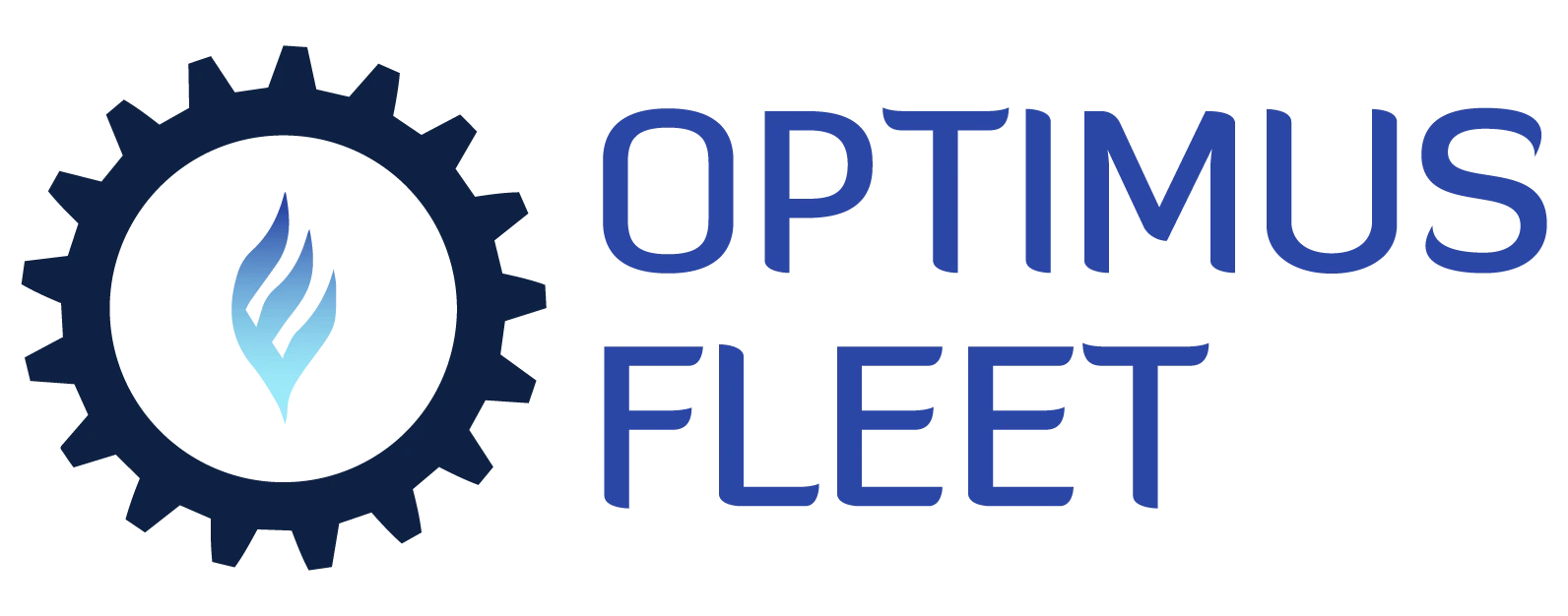 Optimus Fleet logo with blue gear and flame icon