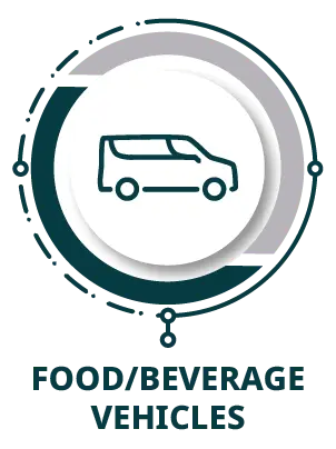 Food/beverage vehicles icon with line drawing of a delivery van