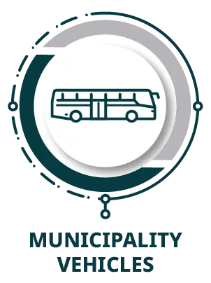 Municipality vehicles icon with line drawing of a transit bus