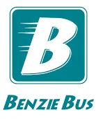 Benzie Bus logo with white italic B in a teal square and company name below