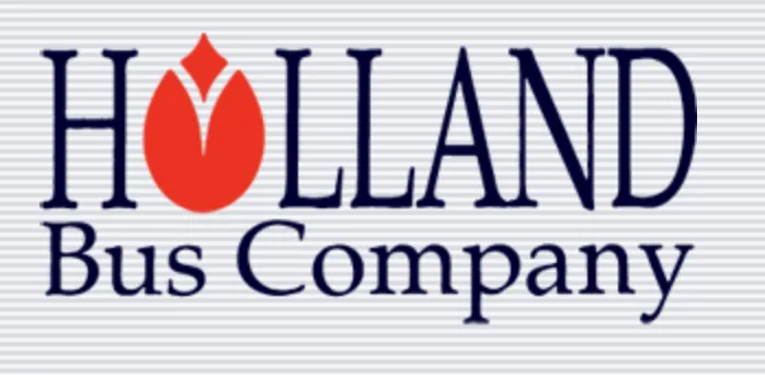 Holland Bus Company logo with navy wordmark and red tulip replacing the O