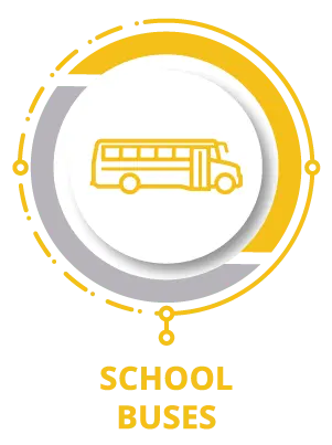 School buses icon with yellow line drawing of a school bus