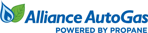 Alliance AutoGas Powered by Propane logo with blue flame and green leaf icon